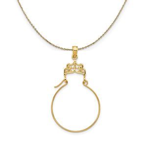 14k Yellow Gold Diamond Cut Filigree Charm Holder Necklace - 18 Inch